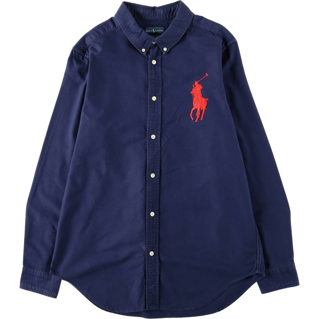 Ralph Lauren Big Pony Long-Sleeve Button-Down Shirt, Women's Size M (approx.) cotton navy blue type Vintage Second Hand