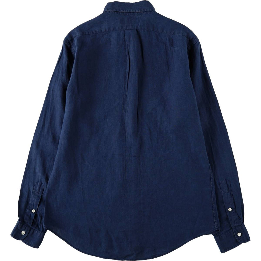 Ralph Lauren CUSTOM FIT long sleeve linen button down shirt, men's size M linen navy blue type Vintage Second Hand
