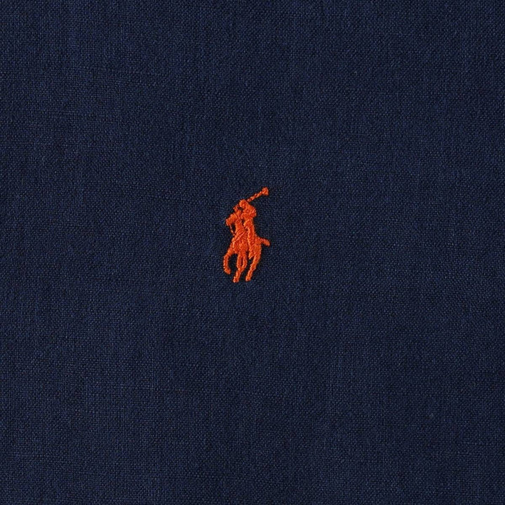 Ralph Lauren CUSTOM FIT long sleeve linen button down shirt, men's size M linen navy blue type Vintage Second Hand