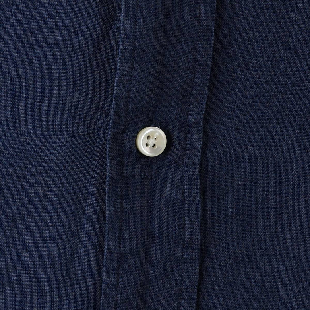 Ralph Lauren CUSTOM FIT long sleeve linen button down shirt, men's size M linen navy blue type Vintage Second Hand