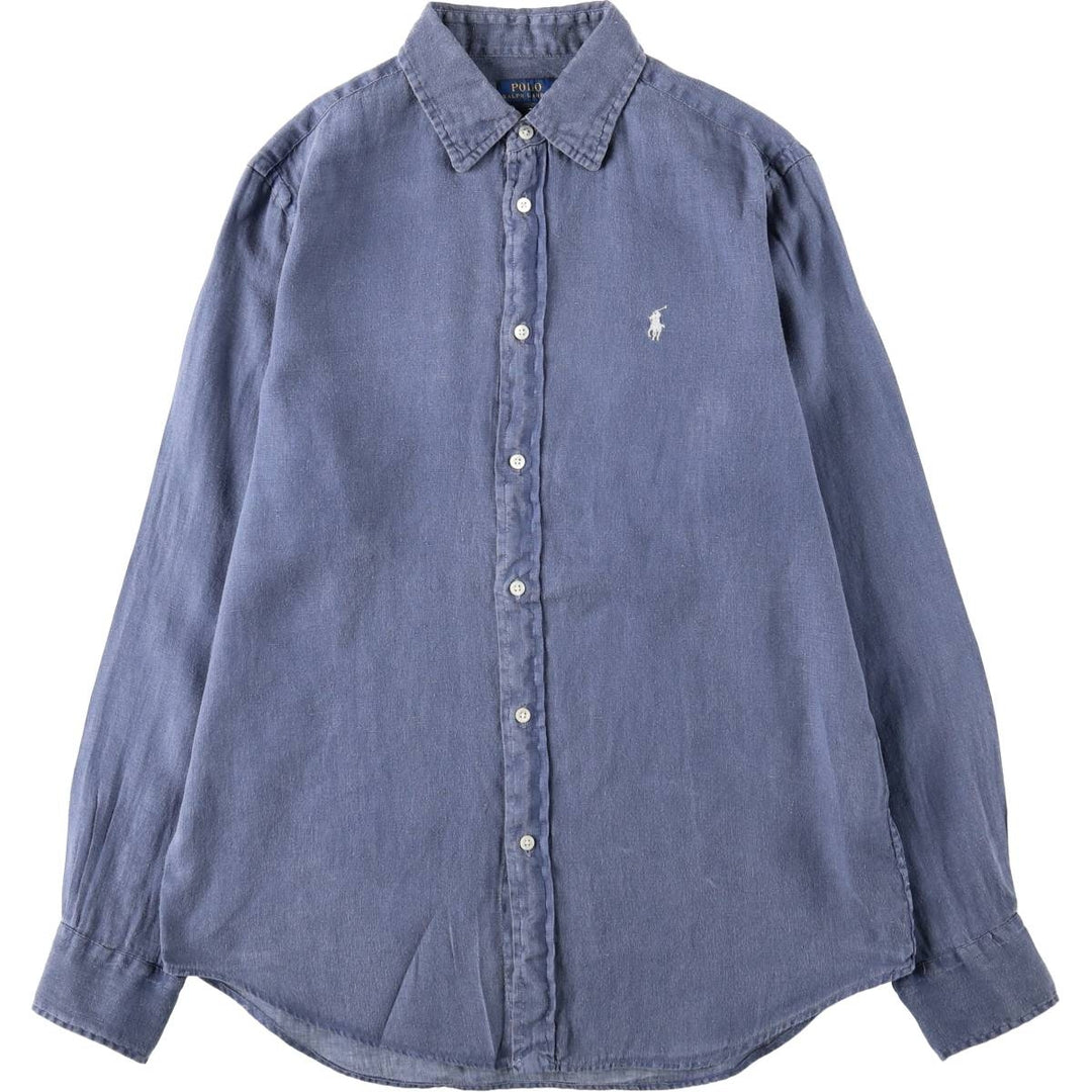 Ralph Lauren Relaxed Fit Long-Sleeve Linen Shirt, Men's Size S (approx.) linen navy blue type Vintage Second Hand