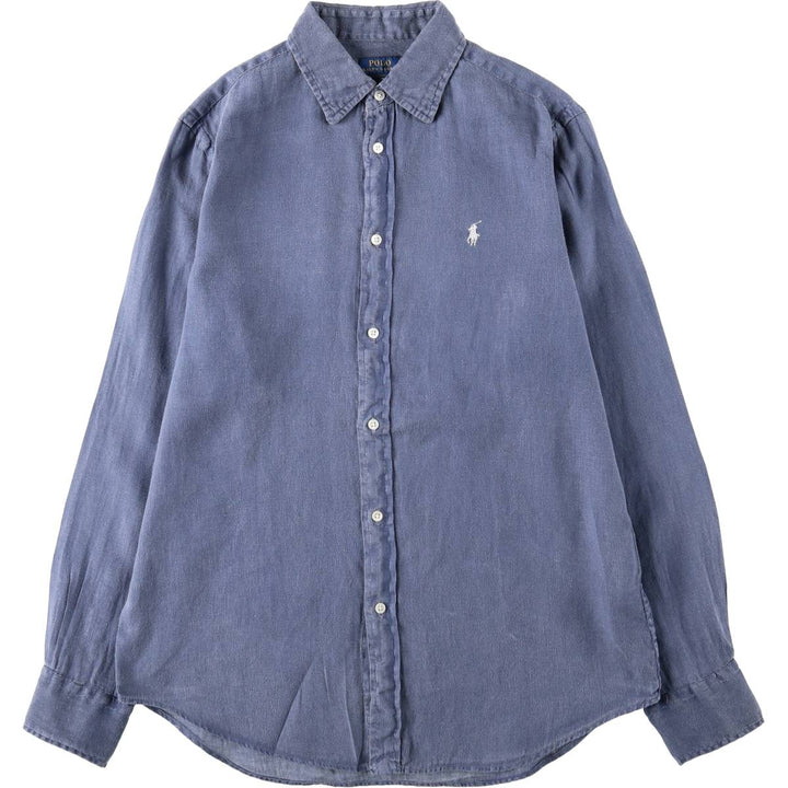 Ralph Lauren Relaxed Fit Long-Sleeve Linen Shirt, Men's Size S (approx.) linen navy blue type Vintage Second Hand