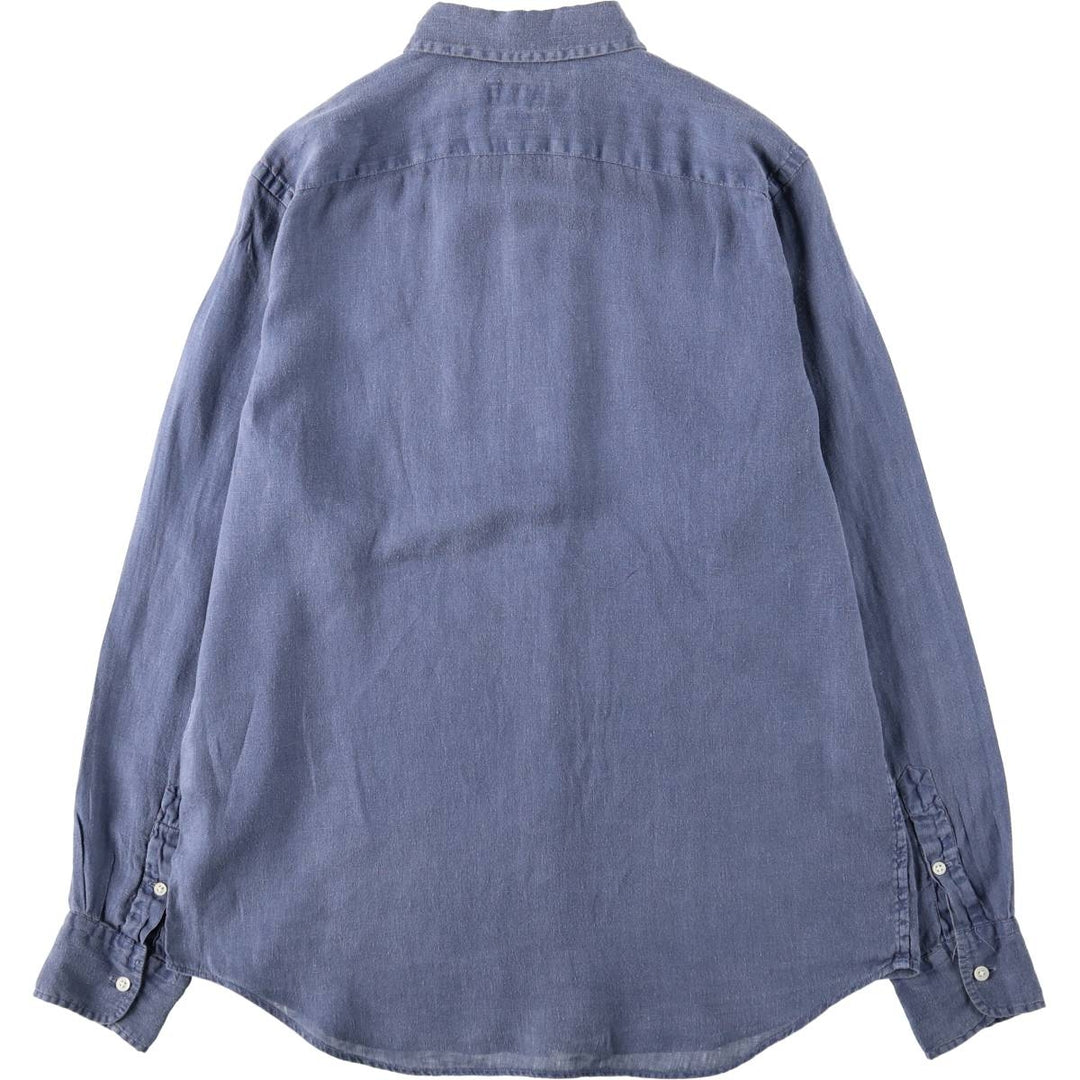 Ralph Lauren Relaxed Fit Long-Sleeve Linen Shirt, Men's Size S (approx.) linen navy blue type Vintage Second Hand
