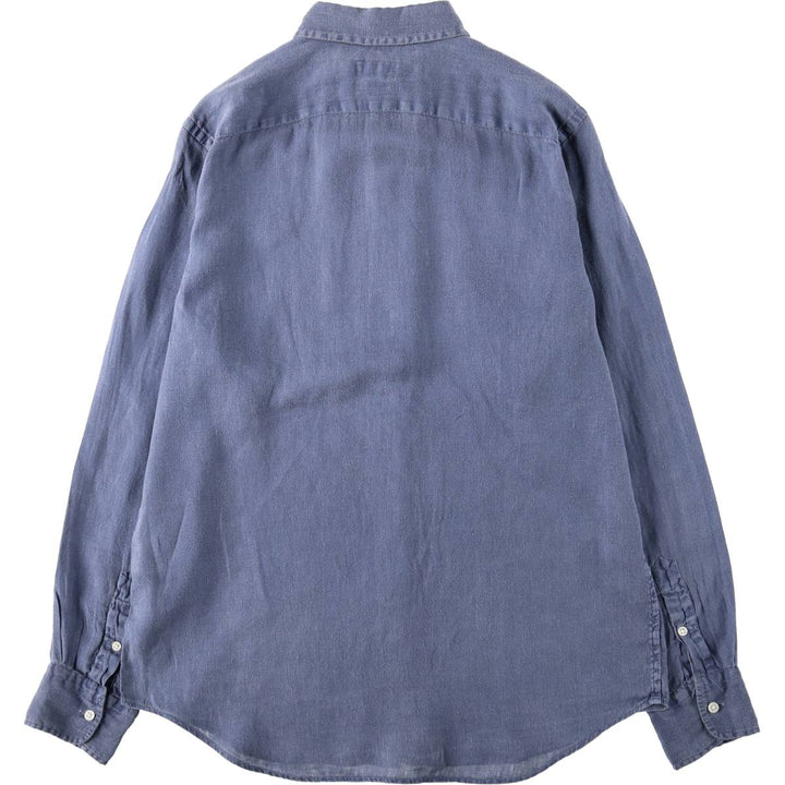 Ralph Lauren Relaxed Fit Long-Sleeve Linen Shirt, Men's Size S (approx.) linen navy blue type Vintage Second Hand