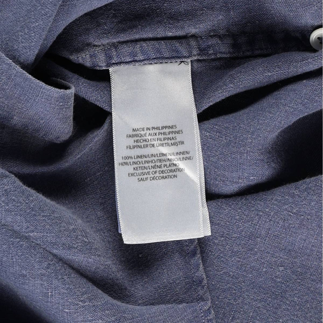 Ralph Lauren Relaxed Fit Long-Sleeve Linen Shirt, Men's Size S (approx.) linen navy blue type Vintage Second Hand