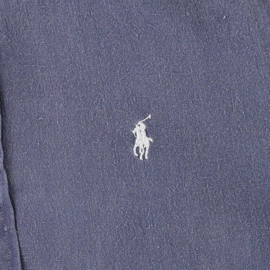Ralph Lauren Relaxed Fit Long-Sleeve Linen Shirt, Men's Size S (approx.) linen navy blue type Vintage Second Hand