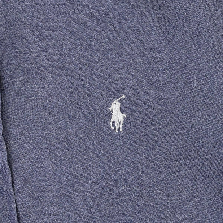 Ralph Lauren Relaxed Fit Long-Sleeve Linen Shirt, Men's Size S (approx.) linen navy blue type Vintage Second Hand