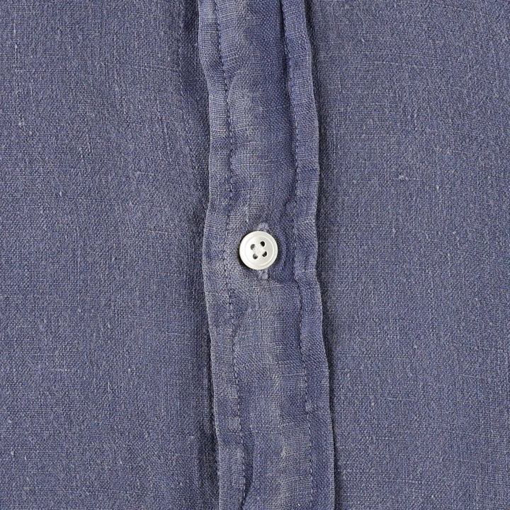 Ralph Lauren Relaxed Fit Long-Sleeve Linen Shirt, Men's Size S (approx.) linen navy blue type Vintage Second Hand