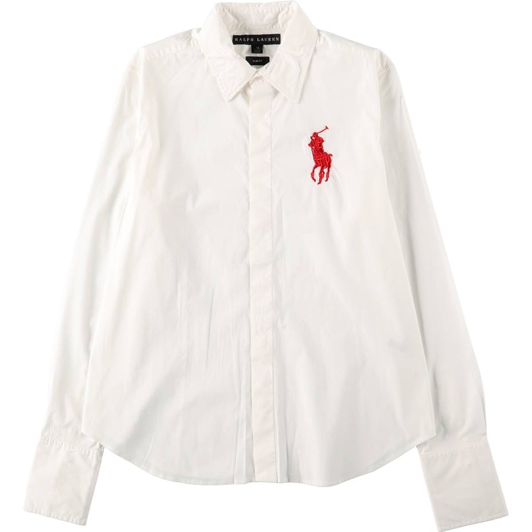 Ralph Lauren SLIM FIT Big Pony Long-Sleeve Cotton Shirt (Women's Size XL) cotton white type Vintage Second Hand