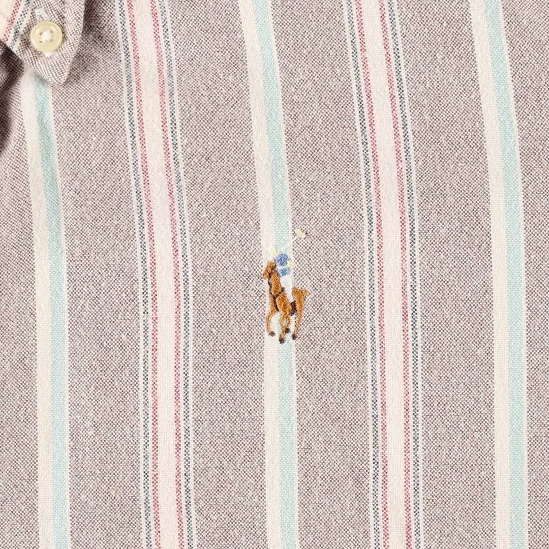 Ralph Lauren Slim Fit Multi-Stripe Long-Sleeve Button-Down Striped Shirt, Women's Size M (approx.) cotton brown type Vintage Second Hand