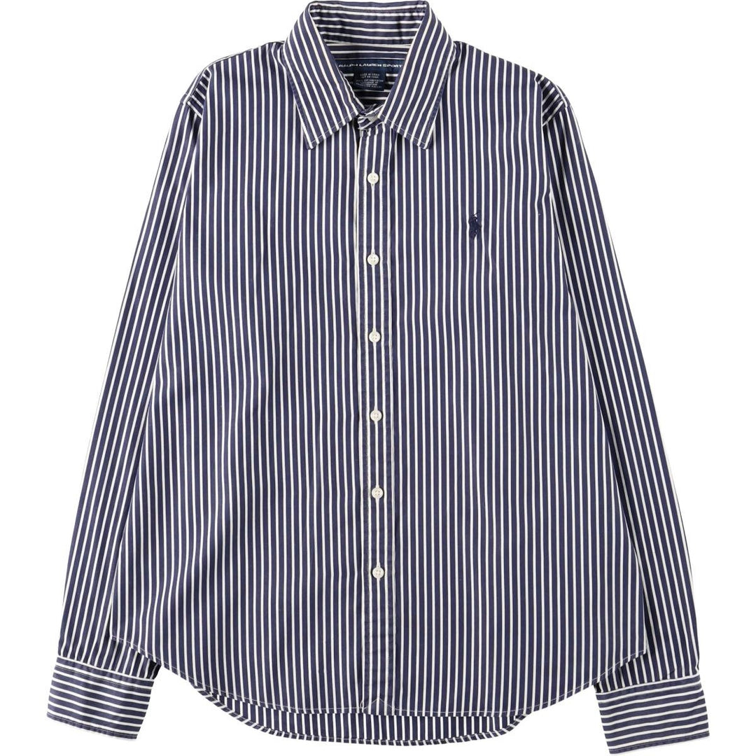 Ralph Lauren RALPH LAUREN SPORT Long-Sleeve Cotton Stripe Shirt, Women's Size L (approx.) cotton navy blue type Vintage Second Hand