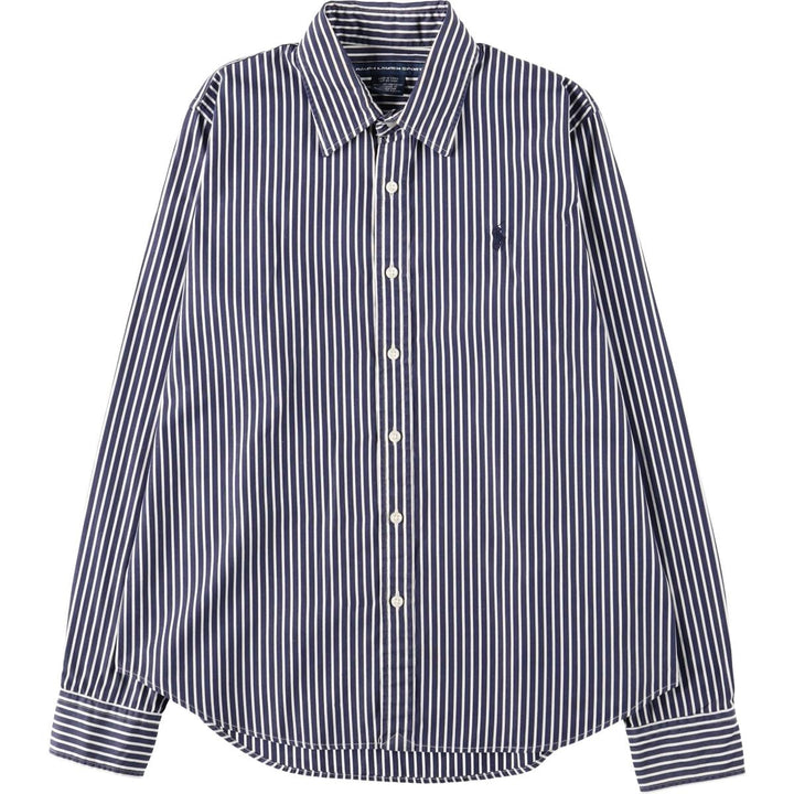 Ralph Lauren RALPH LAUREN SPORT Long-Sleeve Cotton Stripe Shirt, Women's Size L (approx.) cotton navy blue type Vintage Second Hand