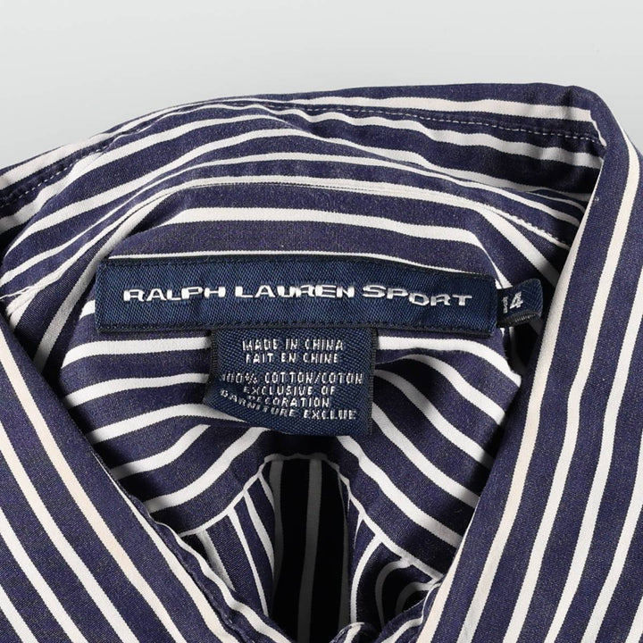 Ralph Lauren RALPH LAUREN SPORT Long-Sleeve Cotton Stripe Shirt, Women's Size L (approx.) cotton navy blue type Vintage Second Hand