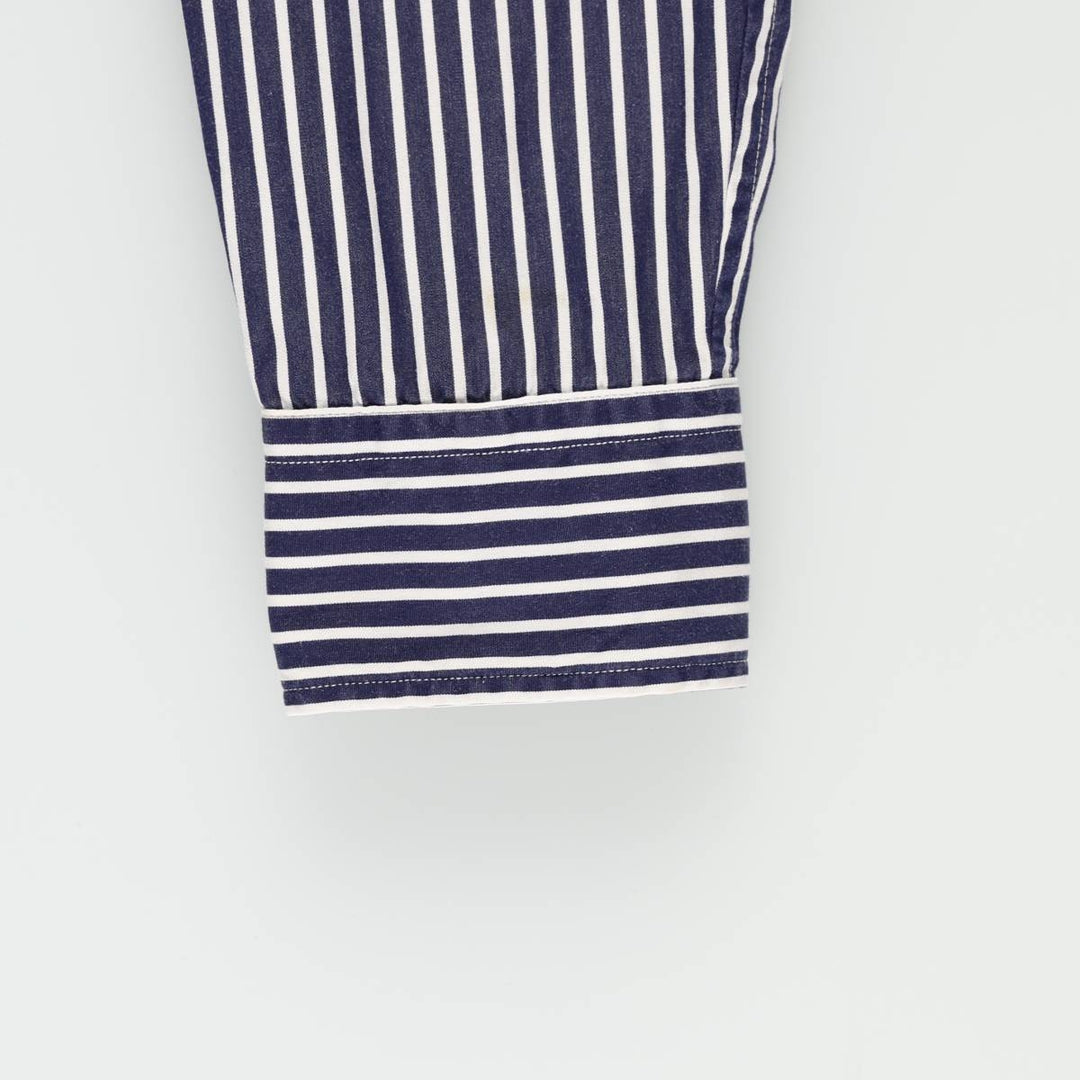 Ralph Lauren RALPH LAUREN SPORT Long-Sleeve Cotton Stripe Shirt, Women's Size L (approx.) cotton navy blue type Vintage Second Hand
