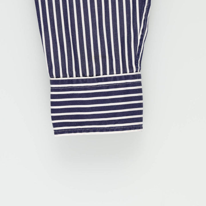 Ralph Lauren RALPH LAUREN SPORT Long-Sleeve Cotton Stripe Shirt, Women's Size L (approx.) cotton navy blue type Vintage Second Hand