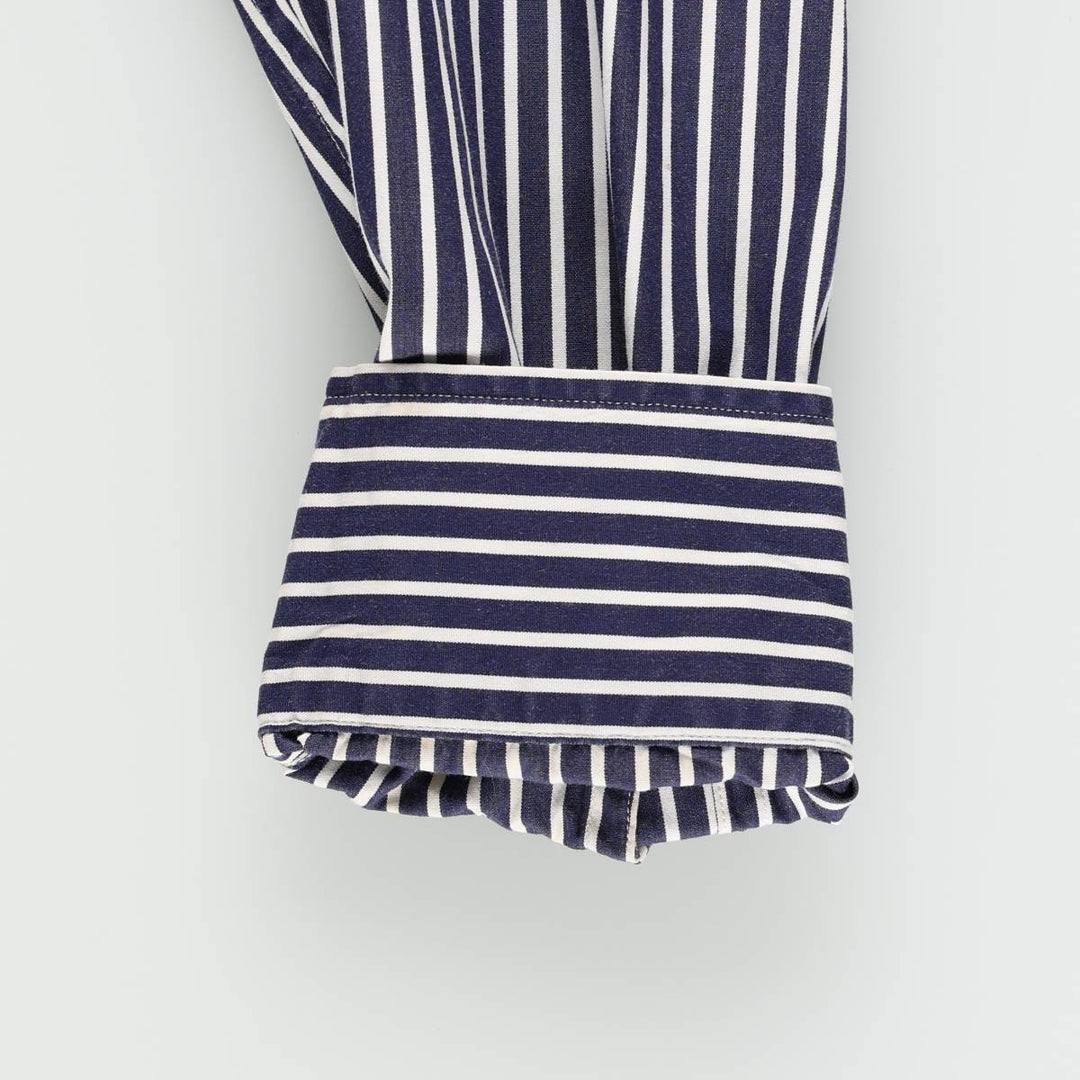 Ralph Lauren RALPH LAUREN SPORT Long-Sleeve Cotton Stripe Shirt, Women's Size L (approx.) cotton navy blue type Vintage Second Hand
