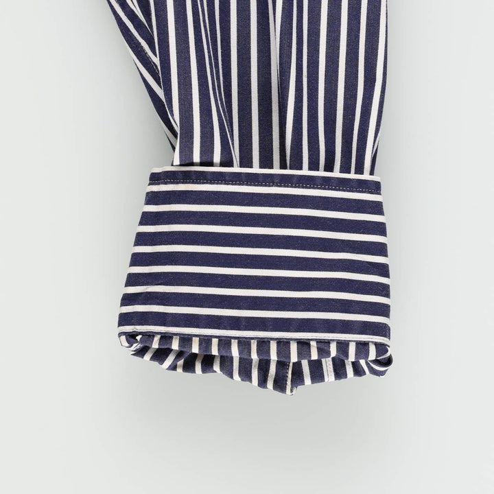 Ralph Lauren RALPH LAUREN SPORT Long-Sleeve Cotton Stripe Shirt, Women's Size L (approx.) cotton navy blue type Vintage Second Hand