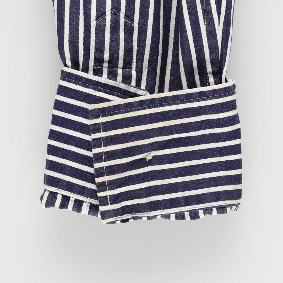 Ralph Lauren RALPH LAUREN SPORT Long-Sleeve Cotton Stripe Shirt, Women's Size L (approx.) cotton navy blue type Vintage Second Hand