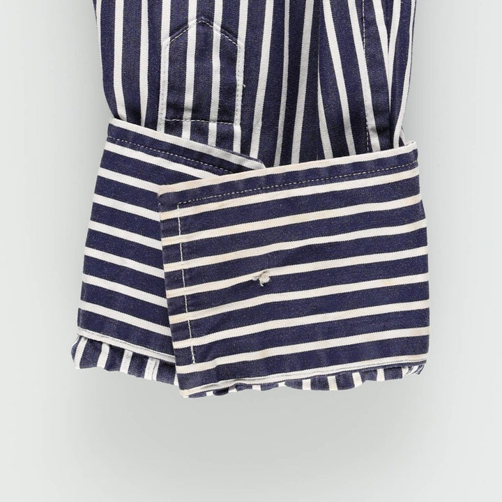 Ralph Lauren RALPH LAUREN SPORT Long-Sleeve Cotton Stripe Shirt, Women's Size L (approx.) cotton navy blue type Vintage Second Hand