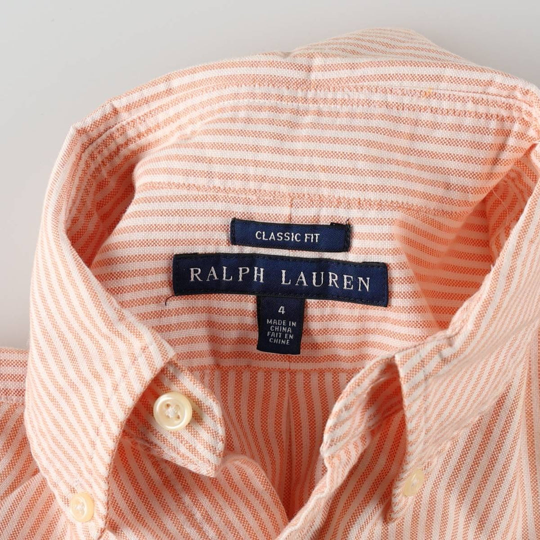 Ralph Lauren Classic Fit Long Sleeve Button-Down Striped Shirt, Women's Size Medium cotton orange type Vintage Second Hand