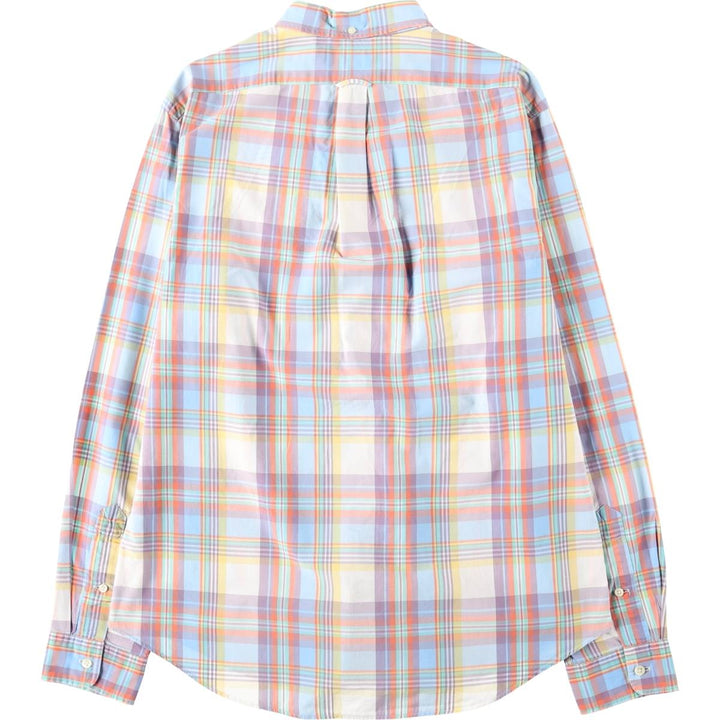 Ralph Lauren POLO by Ralph Lauren SLIM FIT Madras Check Long Sleeve Button-Down Check Shirt (Women's Size L equivalent) cotton Blue type light blue Vintage Second Hand
