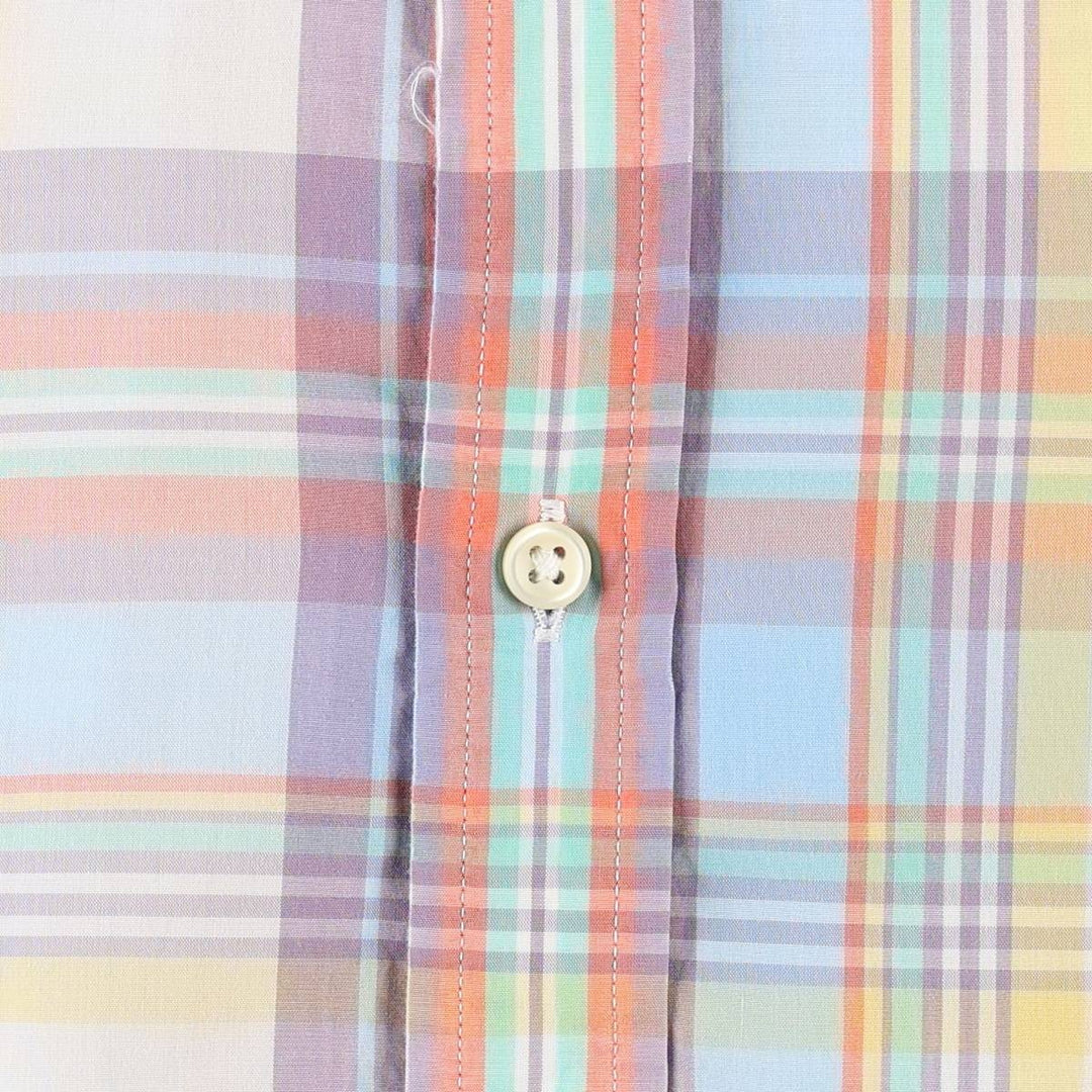 Ralph Lauren POLO by Ralph Lauren SLIM FIT Madras Check Long Sleeve Button-Down Check Shirt (Women's Size L equivalent) cotton Blue type light blue Vintage Second Hand