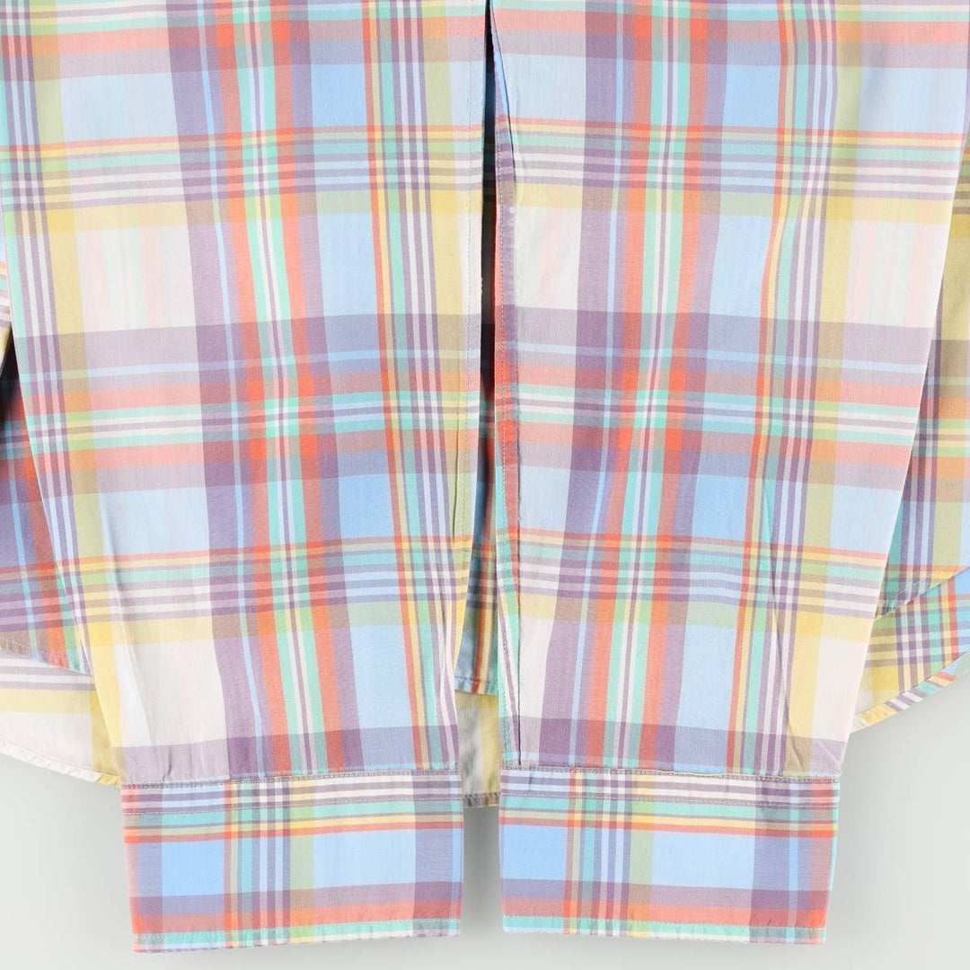 Ralph Lauren POLO by Ralph Lauren SLIM FIT Madras Check Long Sleeve Button-Down Check Shirt (Women's Size L equivalent) cotton Blue type light blue Vintage Second Hand