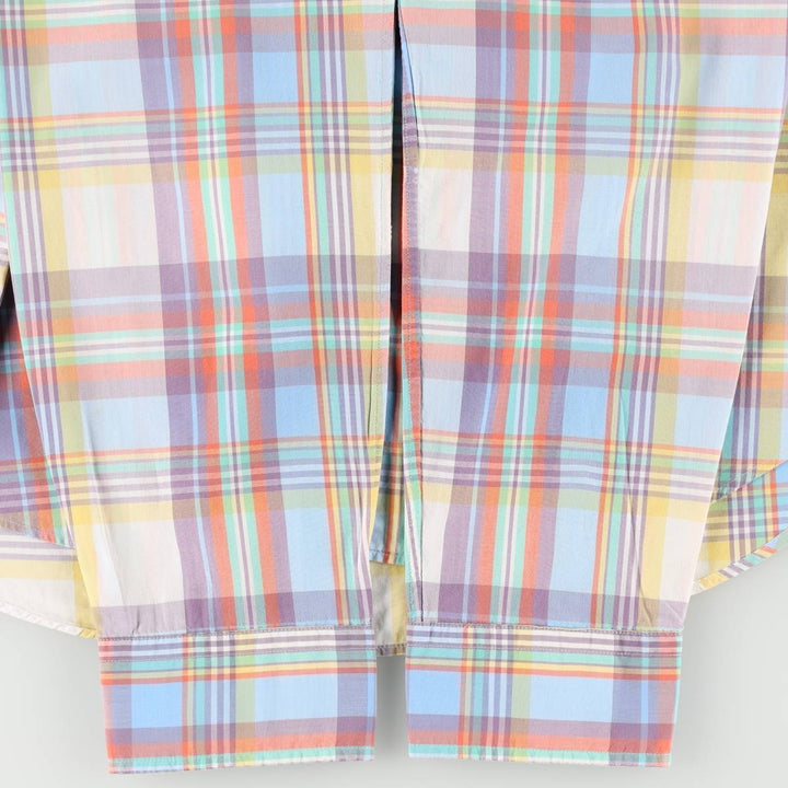 Ralph Lauren POLO by Ralph Lauren SLIM FIT Madras Check Long Sleeve Button-Down Check Shirt (Women's Size L equivalent) cotton Blue type light blue Vintage Second Hand