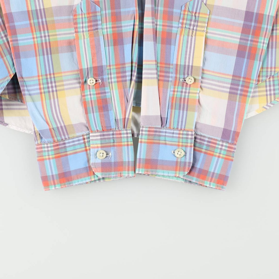 Ralph Lauren POLO by Ralph Lauren SLIM FIT Madras Check Long Sleeve Button-Down Check Shirt (Women's Size L equivalent) cotton Blue type light blue Vintage Second Hand