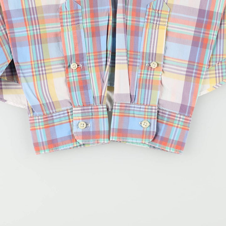 Ralph Lauren POLO by Ralph Lauren SLIM FIT Madras Check Long Sleeve Button-Down Check Shirt (Women's Size L equivalent) cotton Blue type light blue Vintage Second Hand