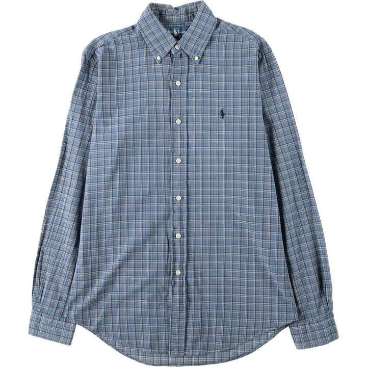 Ralph Lauren long-sleeved button-down check shirt, men's size S cotton Blue type light blue Vintage Second Hand