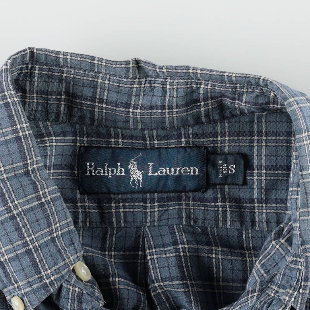 Ralph Lauren long-sleeved button-down check shirt, men's size S cotton Blue type light blue Vintage Second Hand
