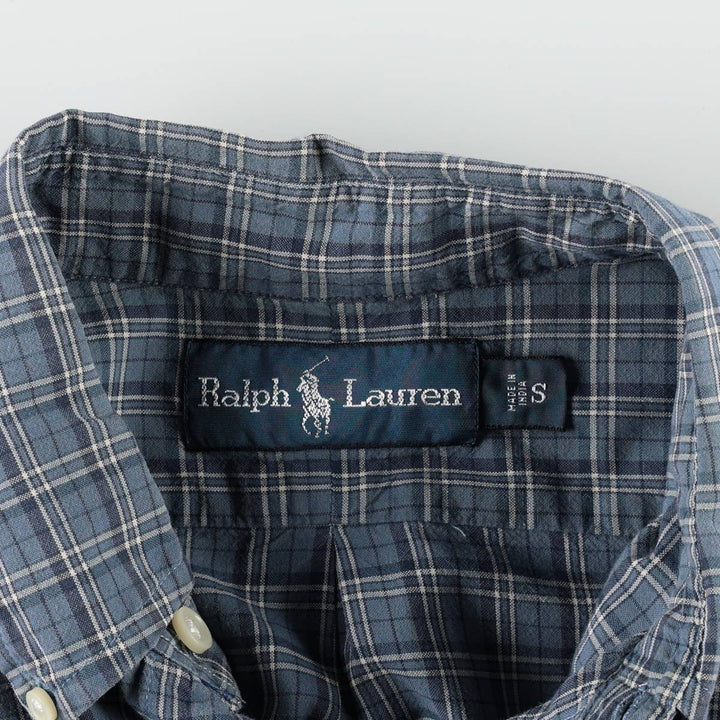 Ralph Lauren long-sleeved button-down check shirt, men's size S cotton Blue type light blue Vintage Second Hand