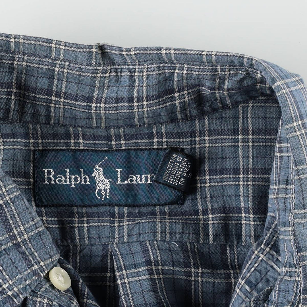 Ralph Lauren long-sleeved button-down check shirt, men's size S cotton Blue type light blue Vintage Second Hand