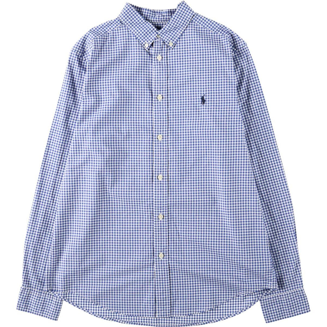 Ralph Lauren NATURAL STRETCH Gingham Check Long-Sleeve Button-Down Check Shirt, Women's Size M (approx.) cotton blue type Vintage Second Hand