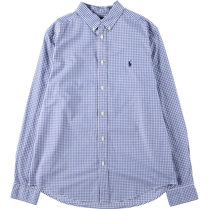 Ralph Lauren NATURAL STRETCH Gingham Check Long-Sleeve Button-Down Check Shirt, Women's Size M (approx.) cotton blue type Vintage Second Hand