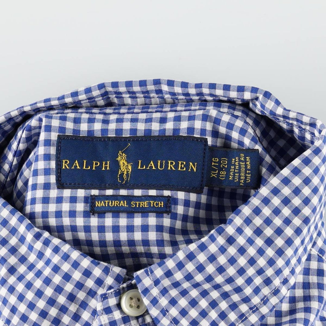 Ralph Lauren NATURAL STRETCH Gingham Check Long-Sleeve Button-Down Check Shirt, Women's Size M (approx.) cotton blue type Vintage Second Hand
