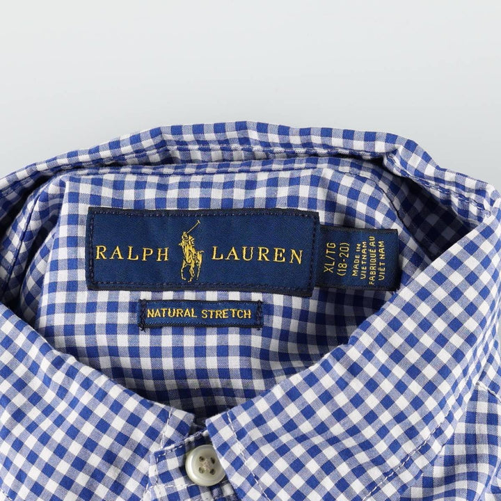 Ralph Lauren NATURAL STRETCH Gingham Check Long-Sleeve Button-Down Check Shirt, Women's Size M (approx.) cotton blue type Vintage Second Hand