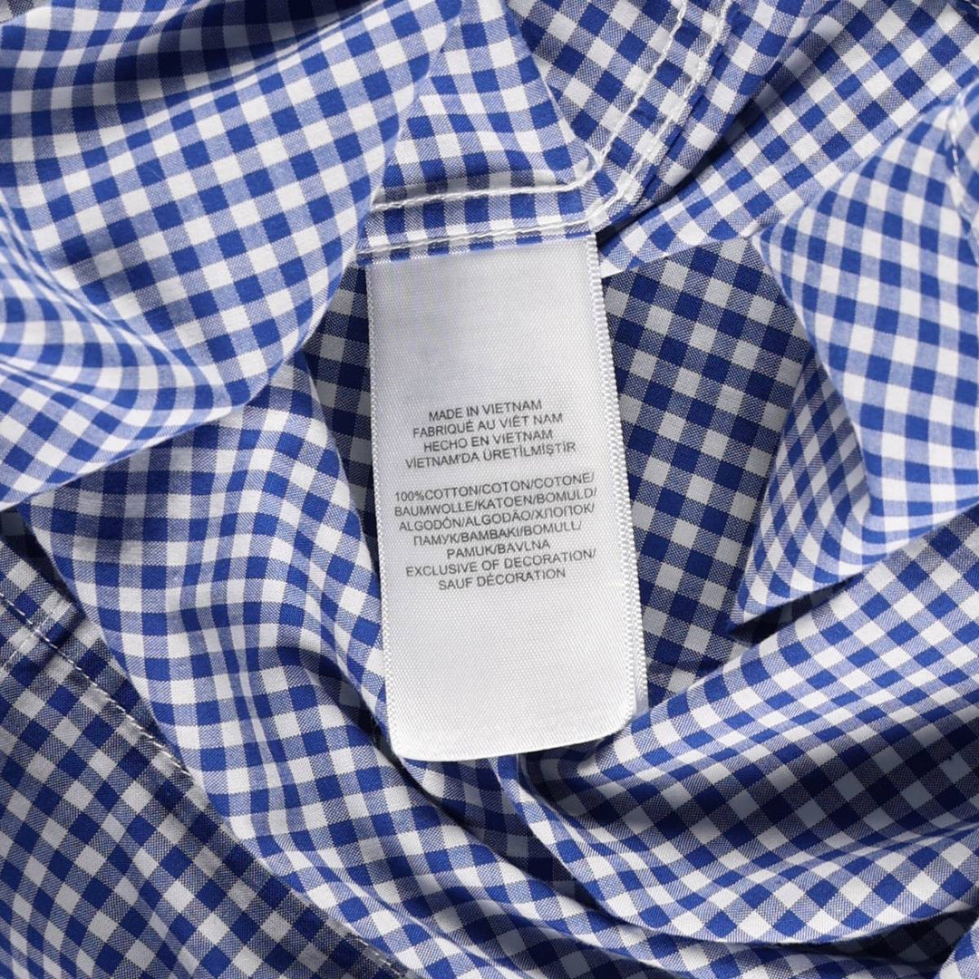 Ralph Lauren NATURAL STRETCH Gingham Check Long-Sleeve Button-Down Check Shirt, Women's Size M (approx.) cotton blue type Vintage Second Hand