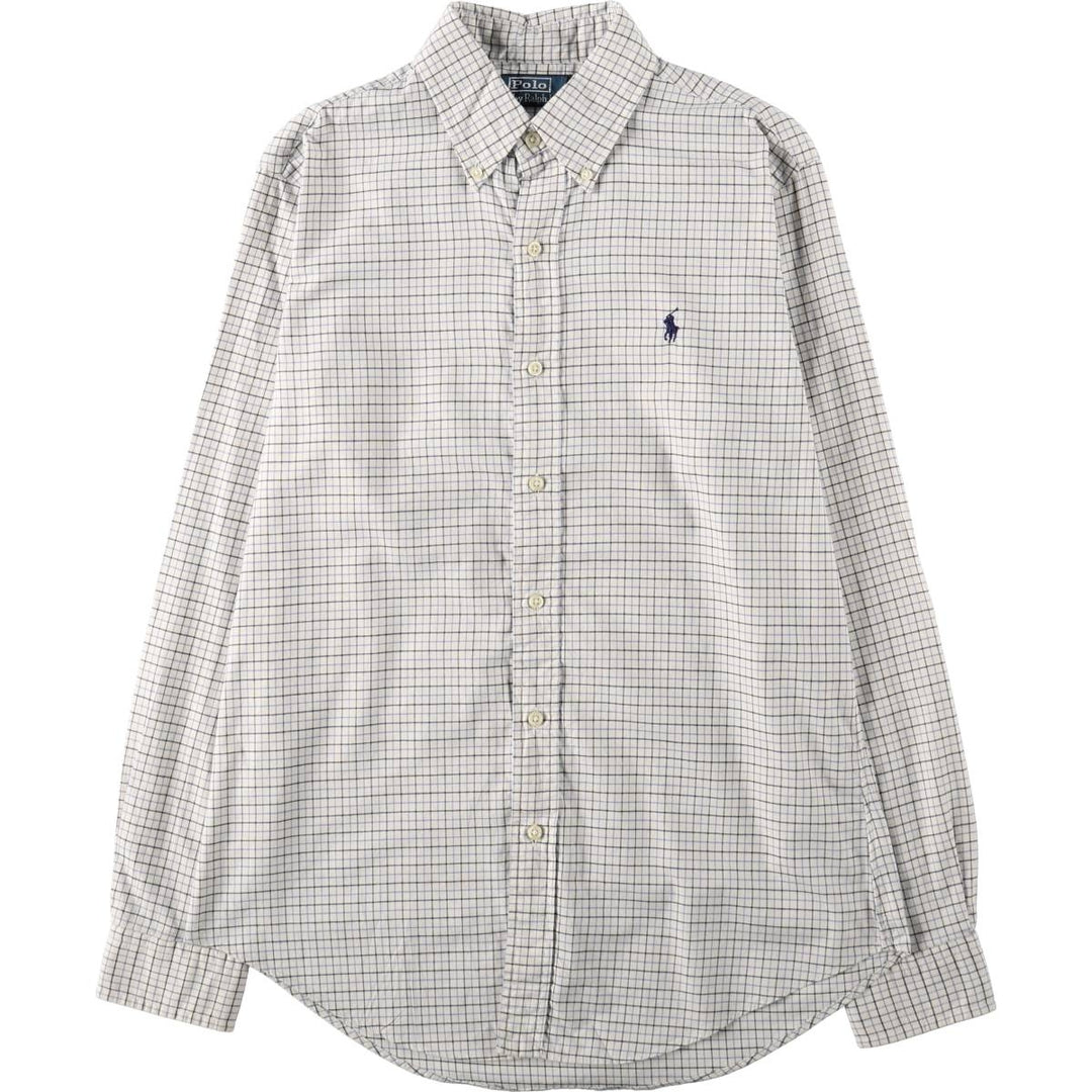 Ralph Lauren POLO by Ralph Lauren Long-Sleeve Button-Down Check Shirt, Men's Size S (approx.) cotton white type Vintage Second Hand