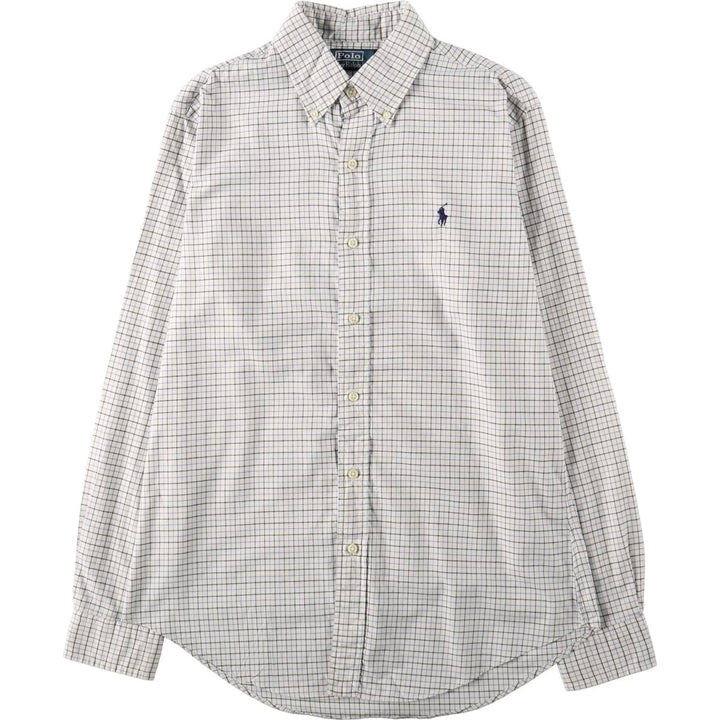 Ralph Lauren POLO by Ralph Lauren Long-Sleeve Button-Down Check Shirt, Men's Size S (approx.) cotton white type Vintage Second Hand