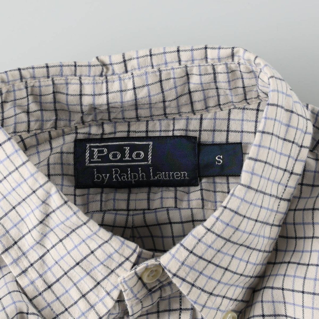 Ralph Lauren POLO by Ralph Lauren Long-Sleeve Button-Down Check Shirt, Men's Size S (approx.) cotton white type Vintage Second Hand