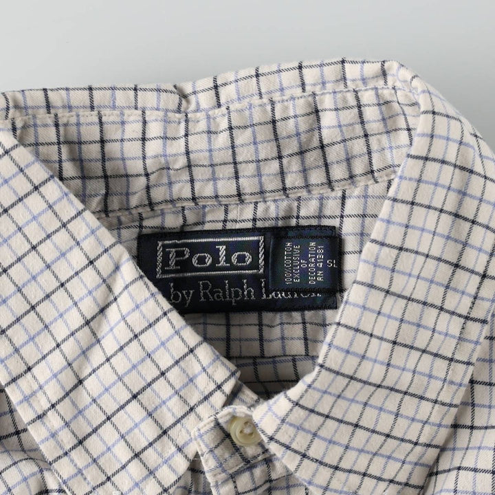 Ralph Lauren POLO by Ralph Lauren Long-Sleeve Button-Down Check Shirt, Men's Size S (approx.) cotton white type Vintage Second Hand