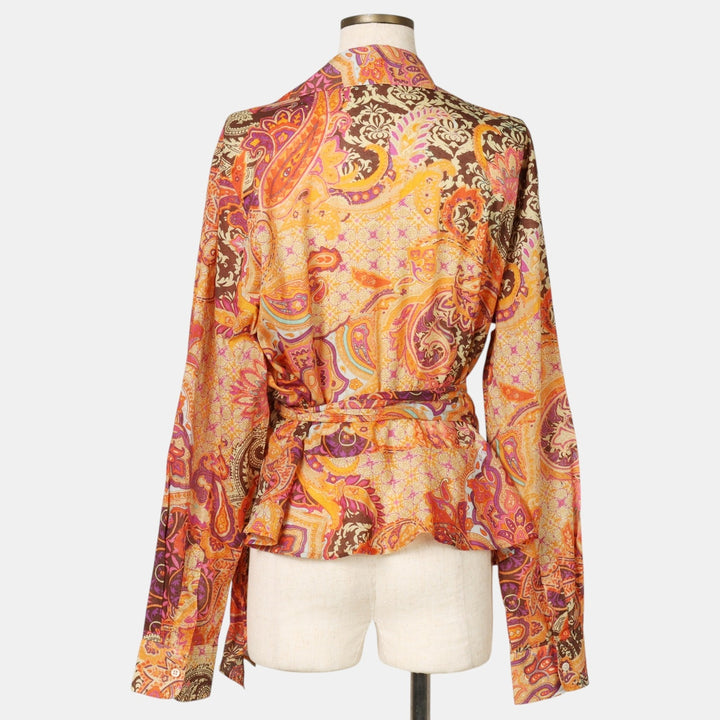 Ralph Lauren LAUREN All-over Paisley Pattern Cache-Coeur Long-Sleeve Open Collar Shirt Women's Size L (approx.) cotton orange type Vintage Second Hand
