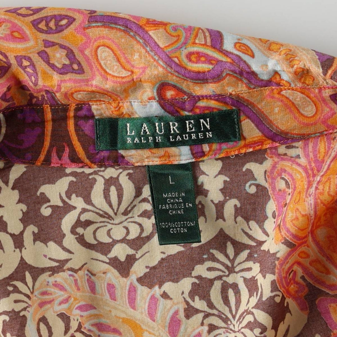 Ralph Lauren LAUREN All-over Paisley Pattern Cache-Coeur Long-Sleeve Open Collar Shirt Women's Size L (approx.) cotton orange type Vintage Second Hand