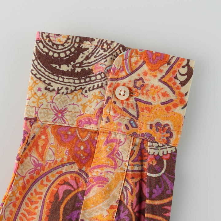 Ralph Lauren LAUREN All-over Paisley Pattern Cache-Coeur Long-Sleeve Open Collar Shirt Women's Size L (approx.) cotton orange type Vintage Second Hand