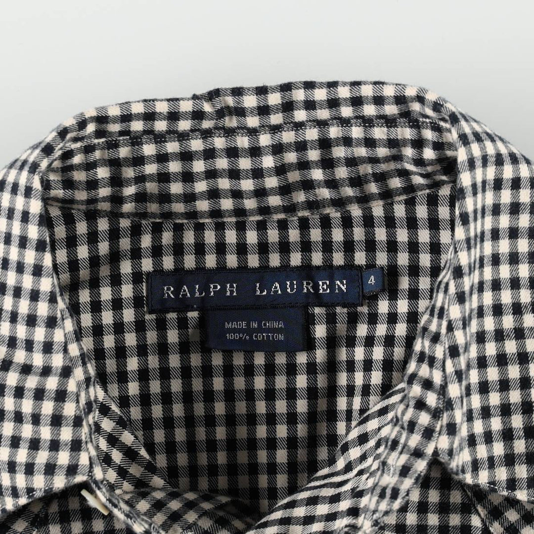 Ralph Lauren gingham check long-sleeved Western shirt, women's size M (approx.) cotton black type Vintage Second Hand