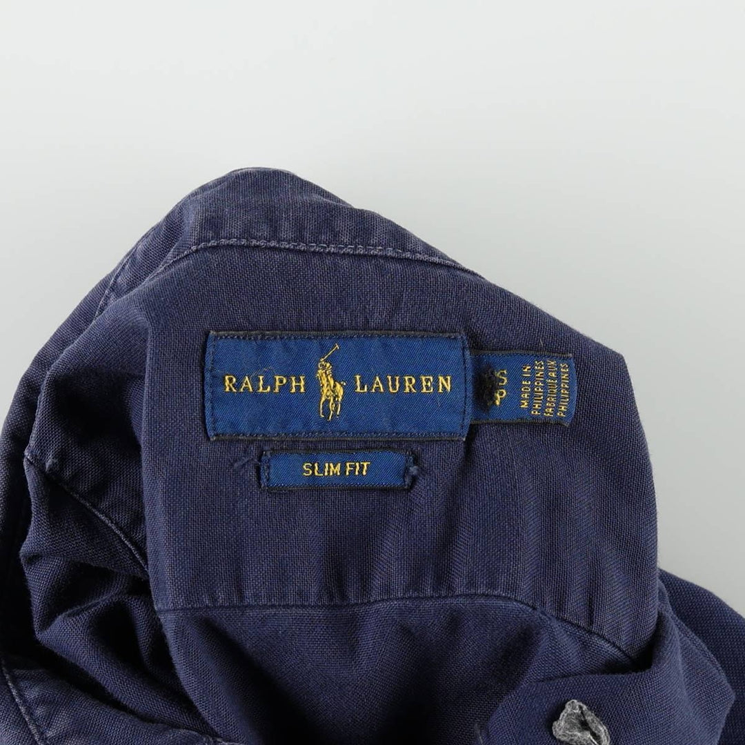Ralph Lauren SLIM FIT Long-Sleeve Button-Down Shirt (Women's Size S) cotton navy blue type Vintage Second Hand