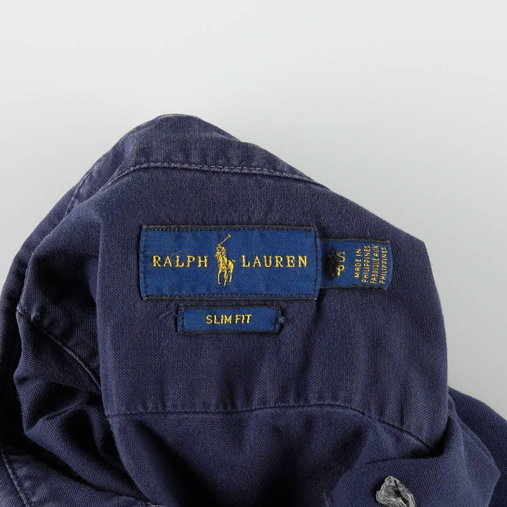 Ralph Lauren SLIM FIT Long-Sleeve Button-Down Shirt (Women's Size S) cotton navy blue type Vintage Second Hand