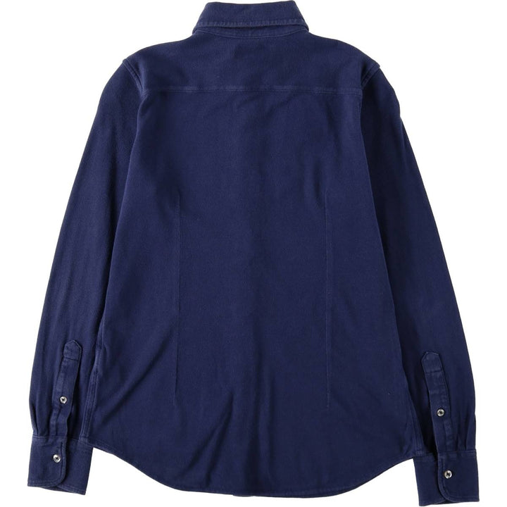 Ralph Lauren pique knit long-sleeved button-down shirt, women's size S (approx.) cotton navy blue type Vintage Second Hand